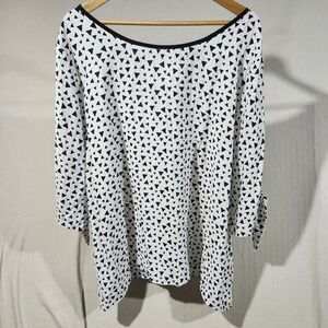 Cubism Los Angeles‎ Women 3X Black White Triangle Print Cold Shoulder Tie Sleeve